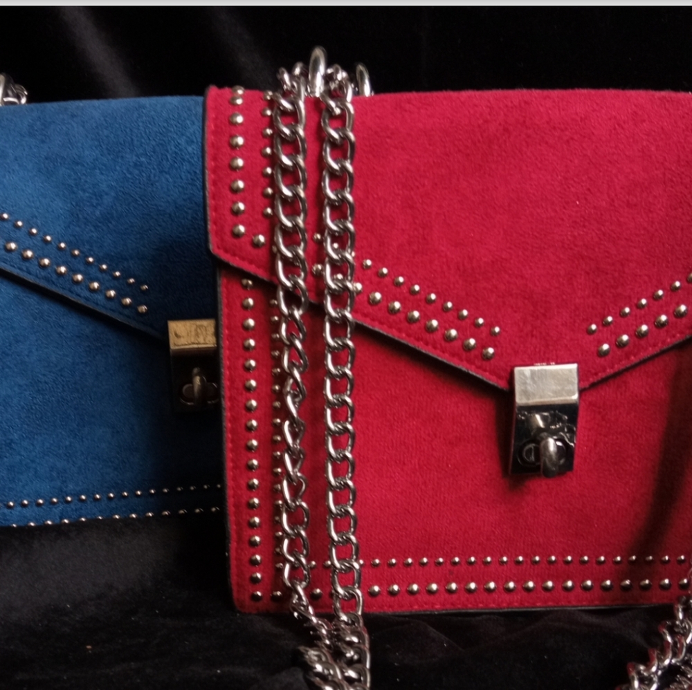 Blue Faux Suede and Faux Leather Sling Bag - Picture 11 of 11